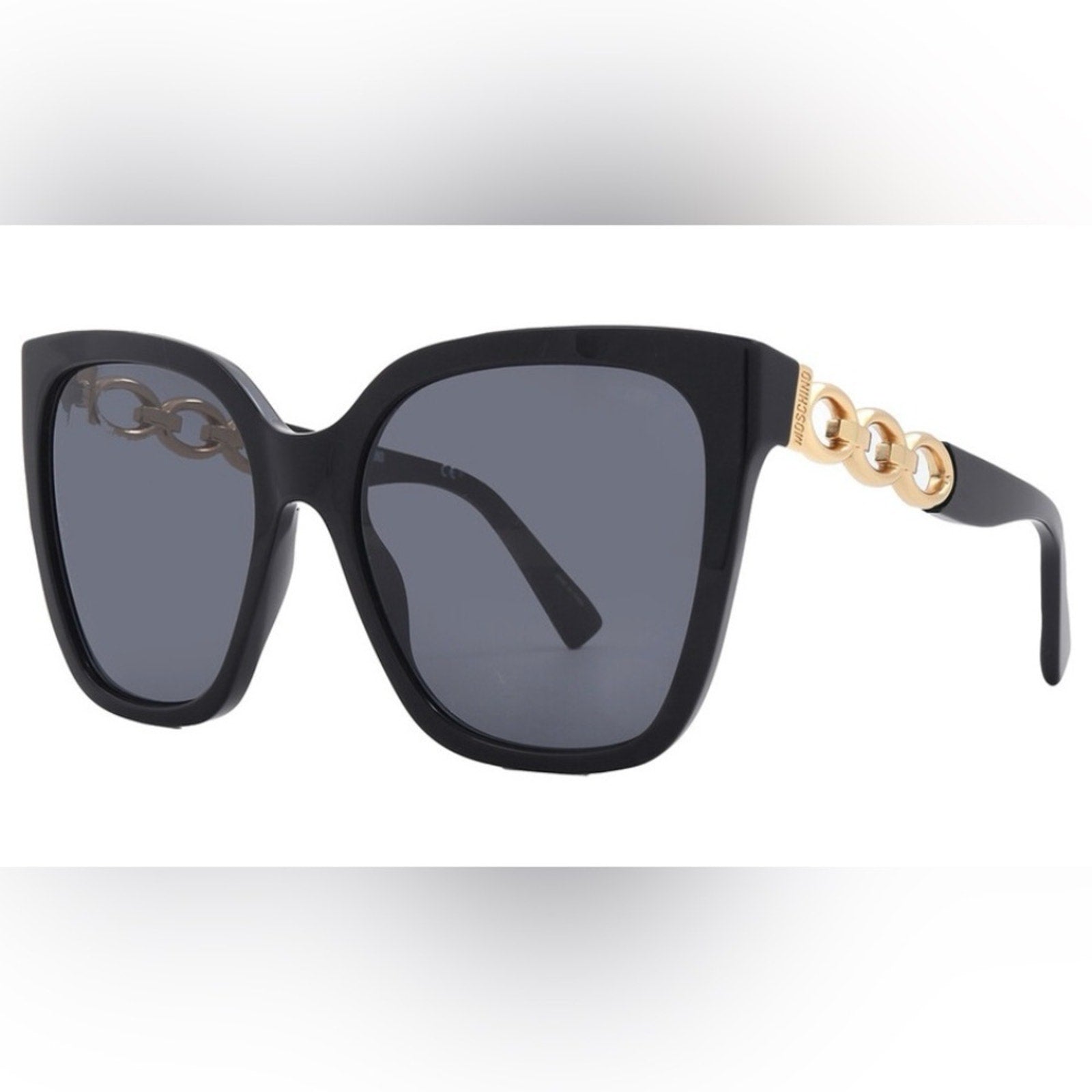 Moschino Chic Black Sunglasses with Gold Accents NIB MSRP $254