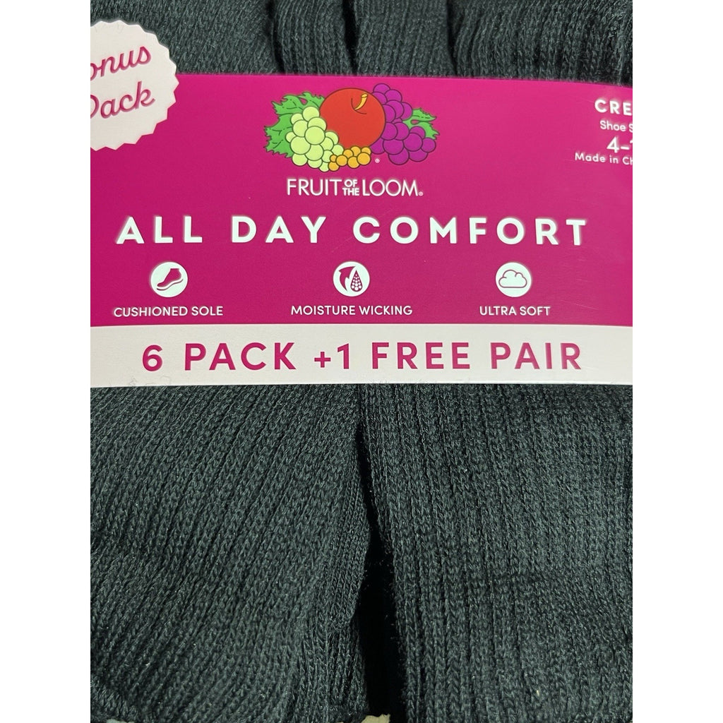 Fruit Of The Loom All Day Comfort Black Crew Socks Pack Of 7 Pairs Size 4-10