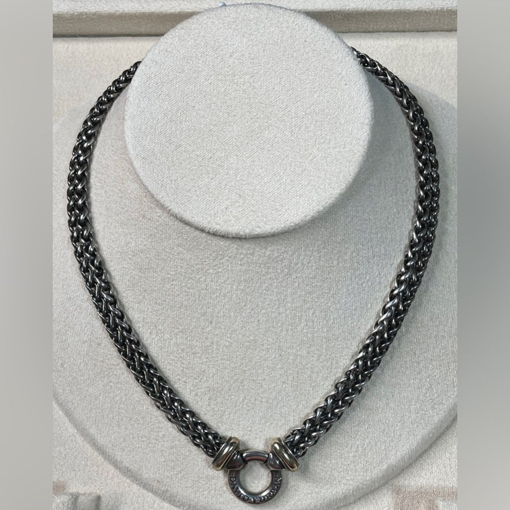 David Yurman Sterling w/ 18kt YG Accent Double Wheat Chain Necklace 54.37g