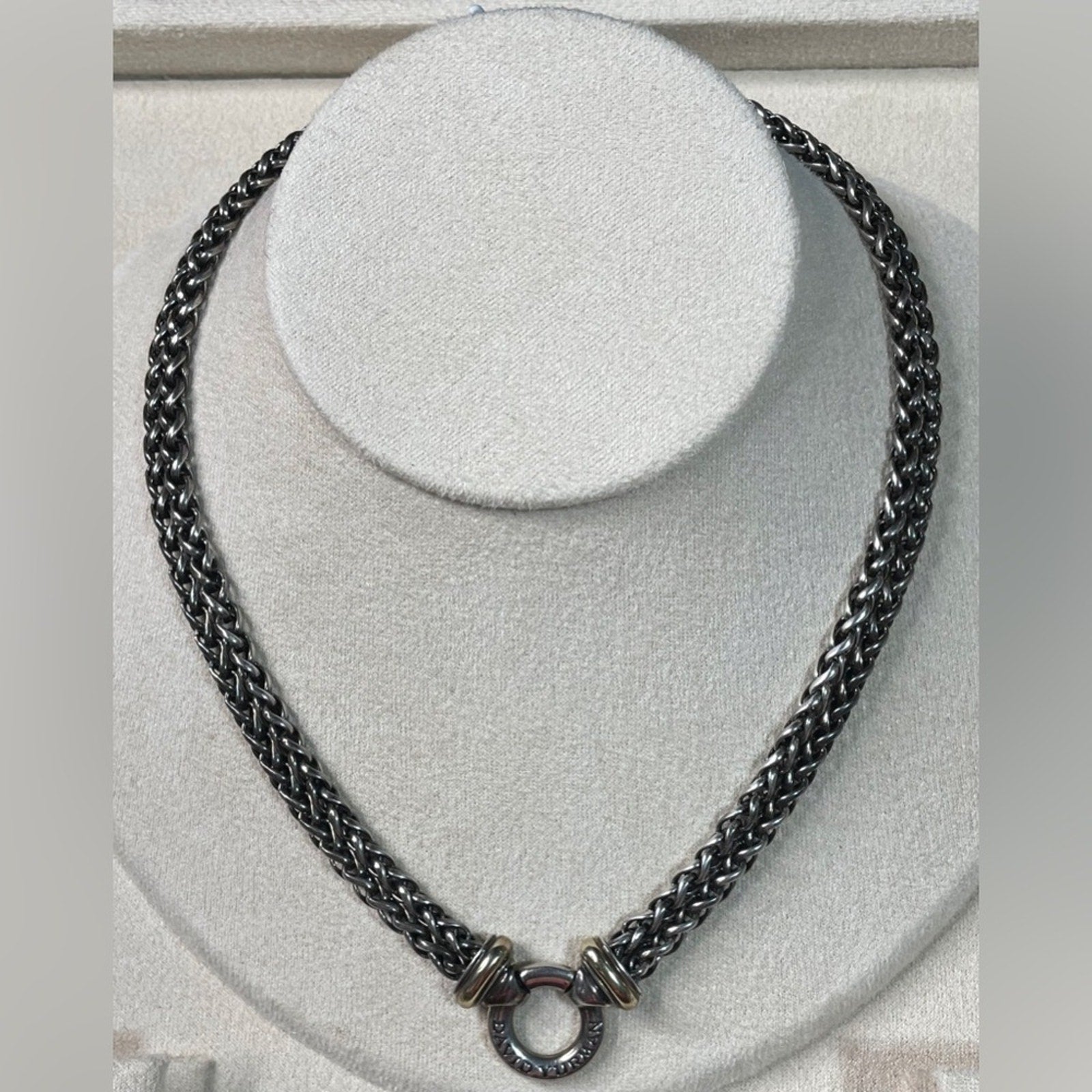 David Yurman Sterling w/ 18kt YG Accent Double Wheat Chain Necklace 54.37g