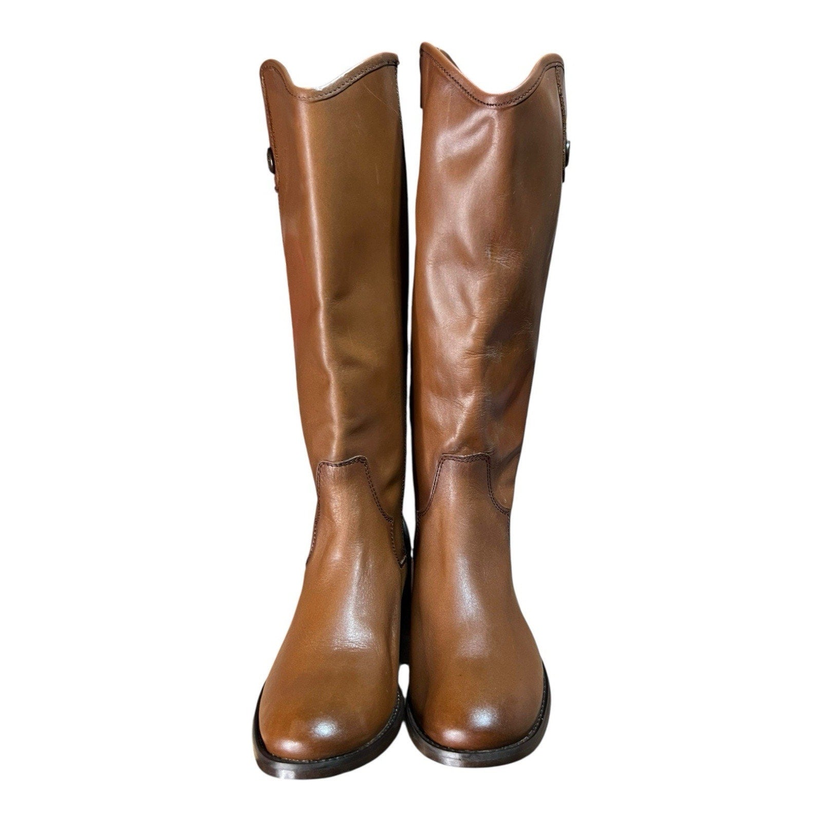 Frye Women's Marissa Medallion Leather Inside Zip Tall Boots in Cognac Womens 5
