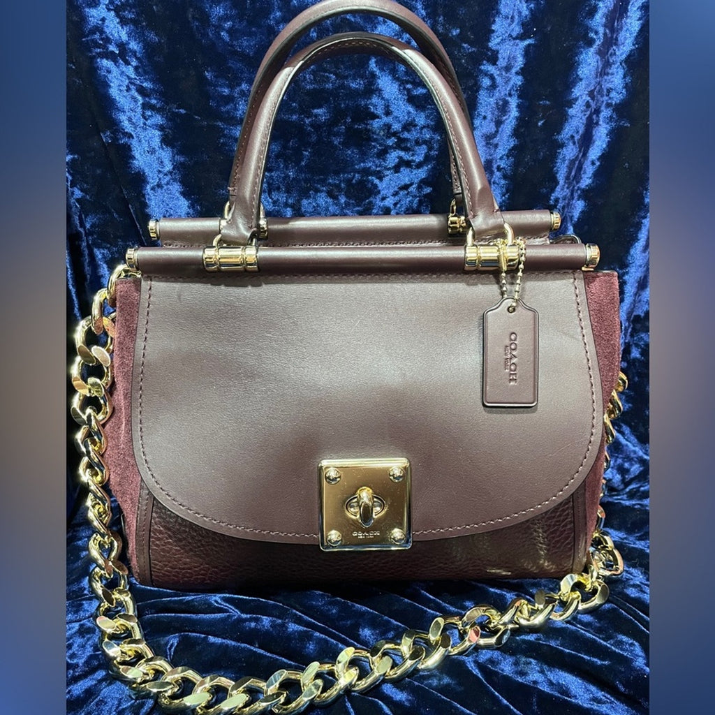 Coach Drifter Burgundy Leather Hand Bag with Gold Chain Pre Owned