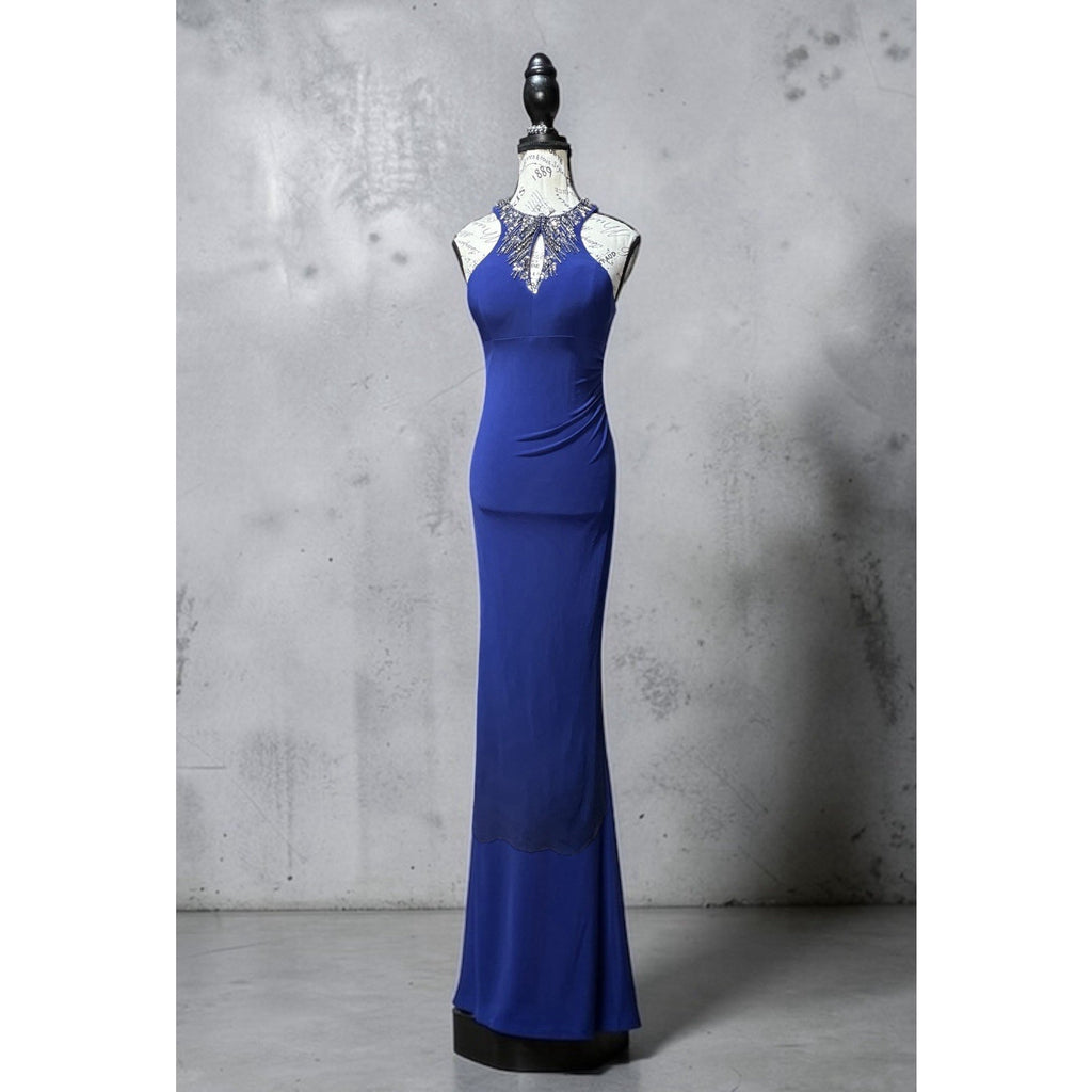 XSCAPE Royal Blue Body Contour Beaded Maxi Dress Size 2