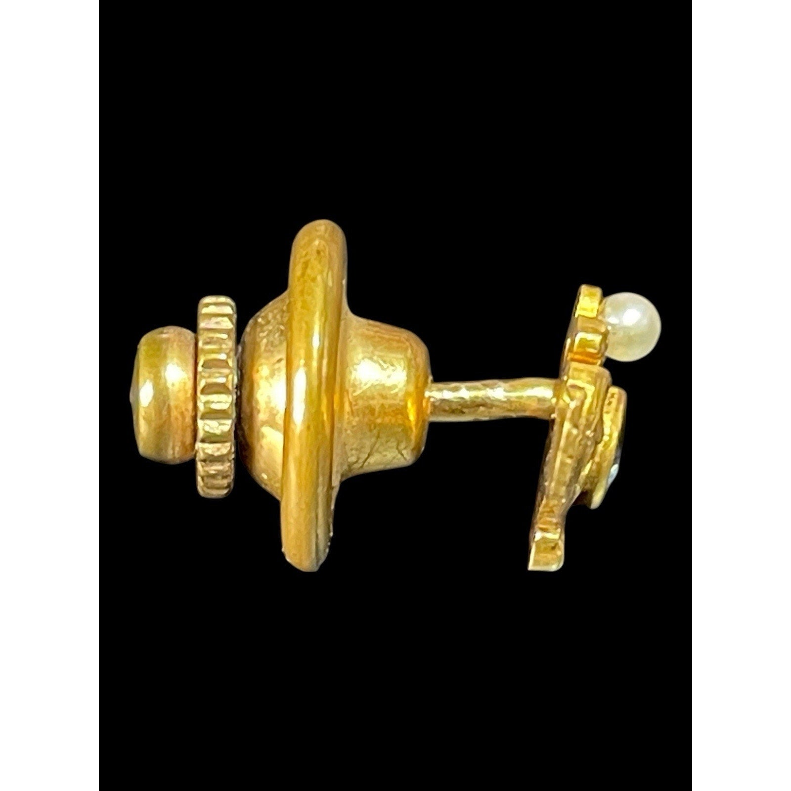 Antique 14k Yellow Gold Double Swan Lapel Tack with Blue Topaz and Pearl”