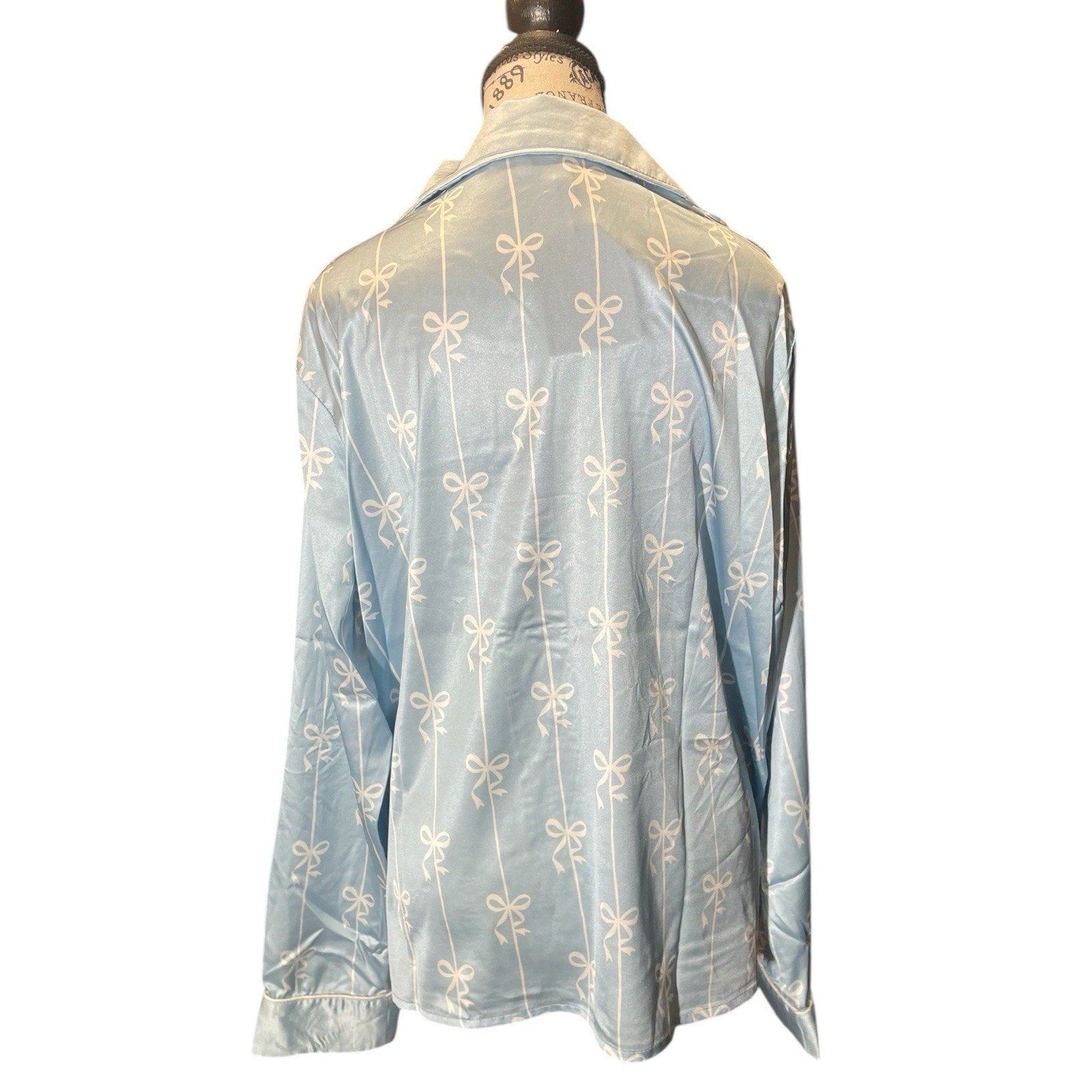 Main Strip Satin Blue Pajama Top - Large, New with Tags