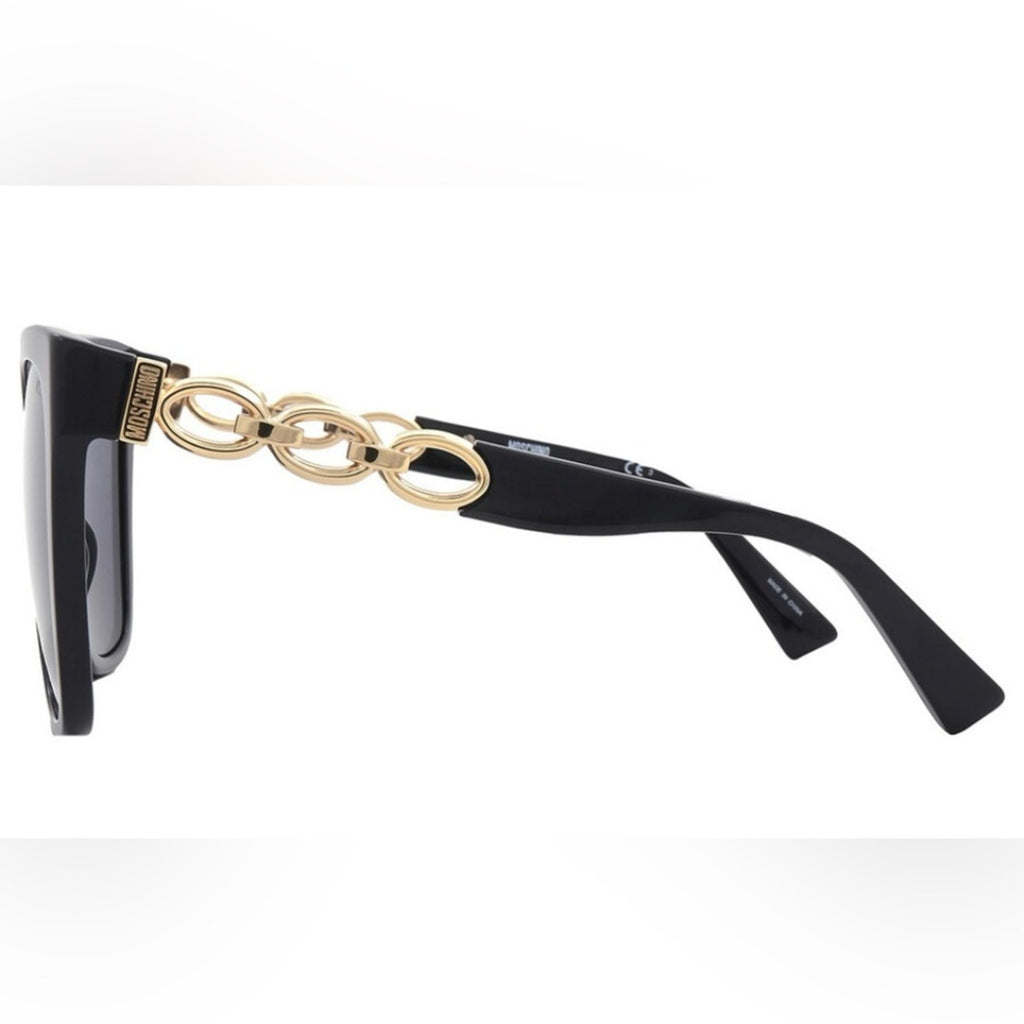 Moschino Chic Black Sunglasses with Gold Accents NIB MSRP $254
