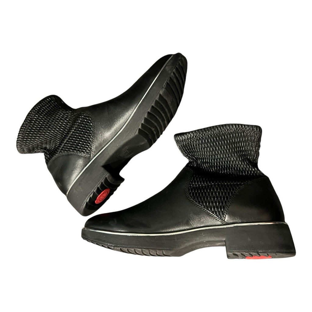 FitFlop Nissie Mixte ankle boots featuring black leather with a textured knit 8