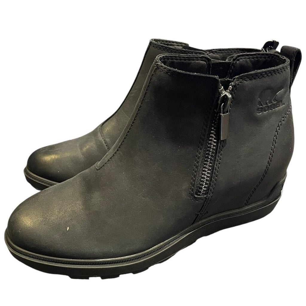 Sorrel Black Leather  Ankle Boots with Side Zipper womens Size 7.5 NWT