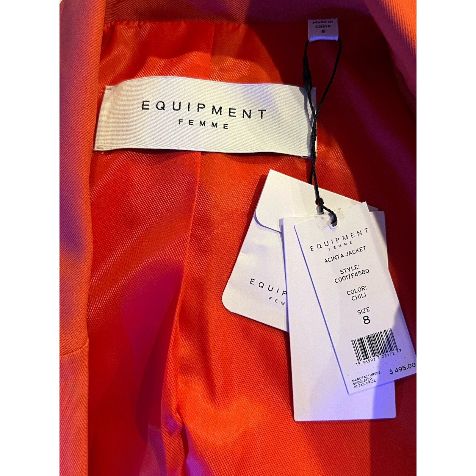 NWT Equipment Femme Acinta Blazer Chili Orange Single Button Jacket Sz 8