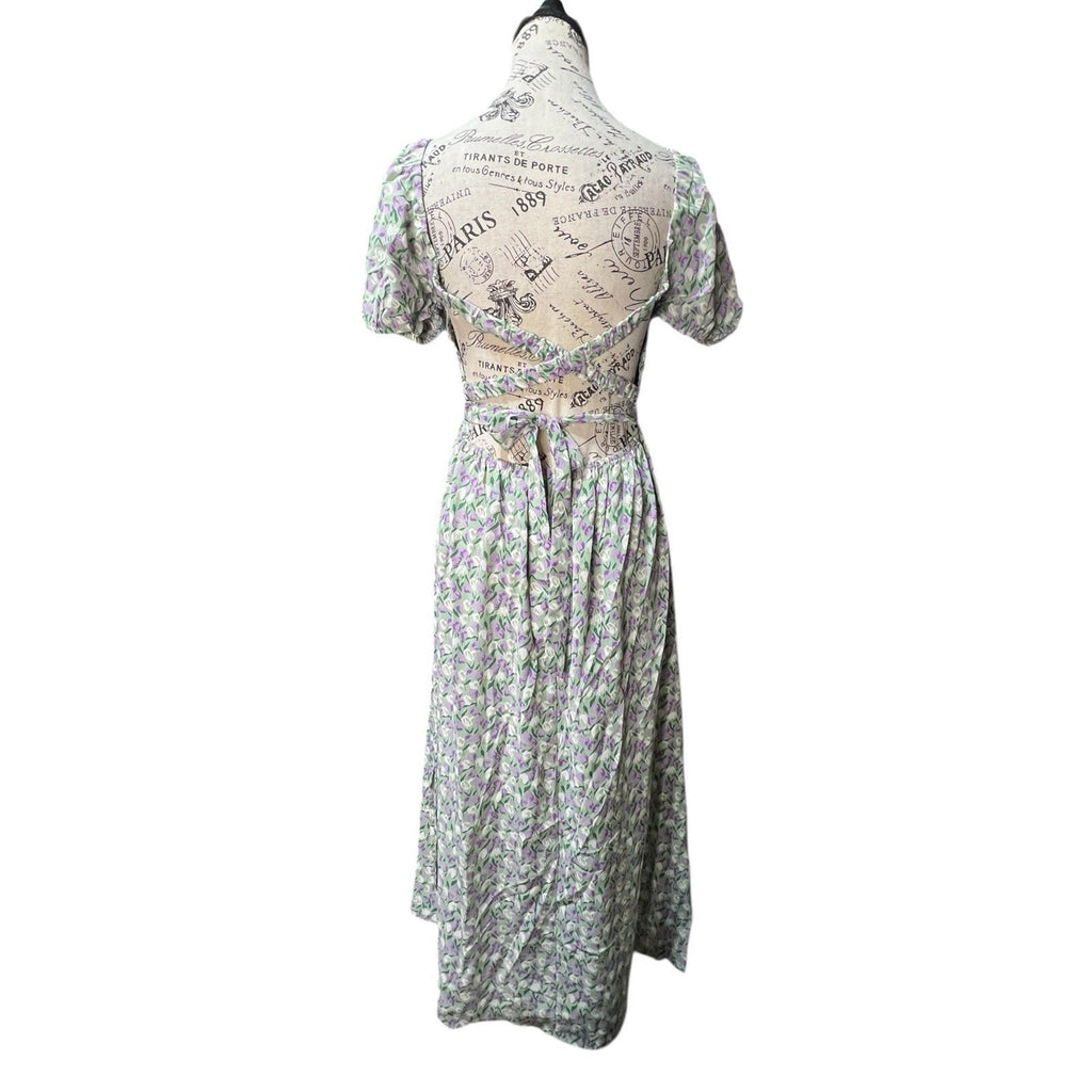 Lush floral print puff sleeve smocked square neck midi dress Size M