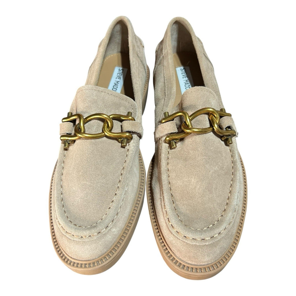 Steve Madden Karmine Suede Loafers Tan With Gold Chain Size 9M
