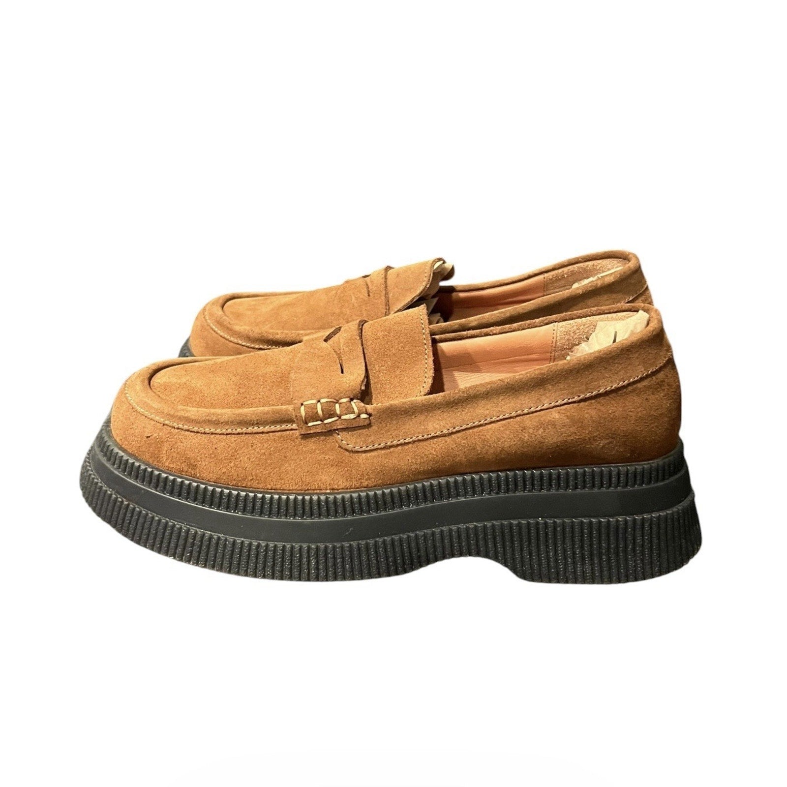 GANNI Creeper Wallaby Men’s platform loafers in a brown suede cognac EU Size 43