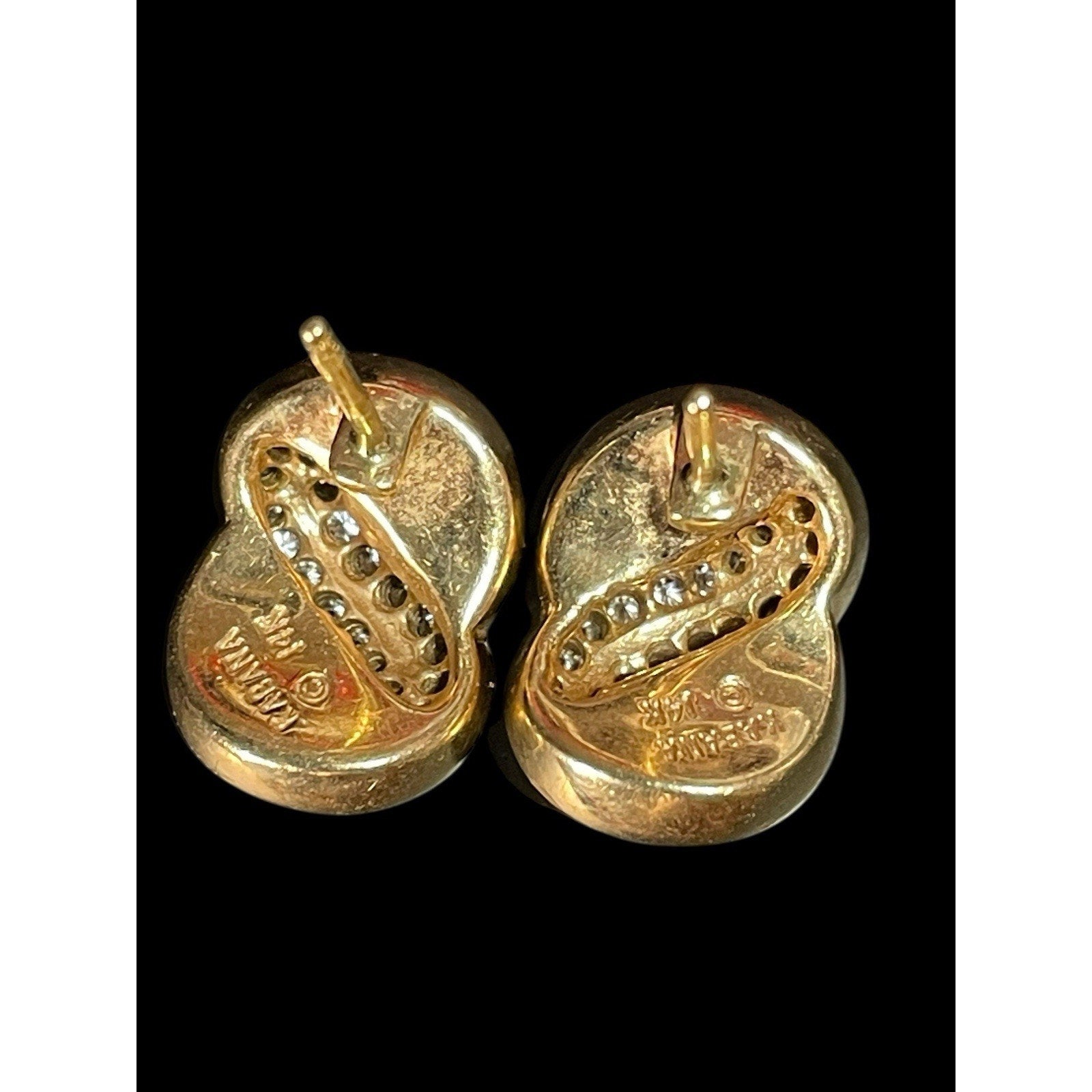 Kabana 14k Gold Mother-of-Pearl & Diamond Swirl Earrings - Signed, Vintage 8.1 G