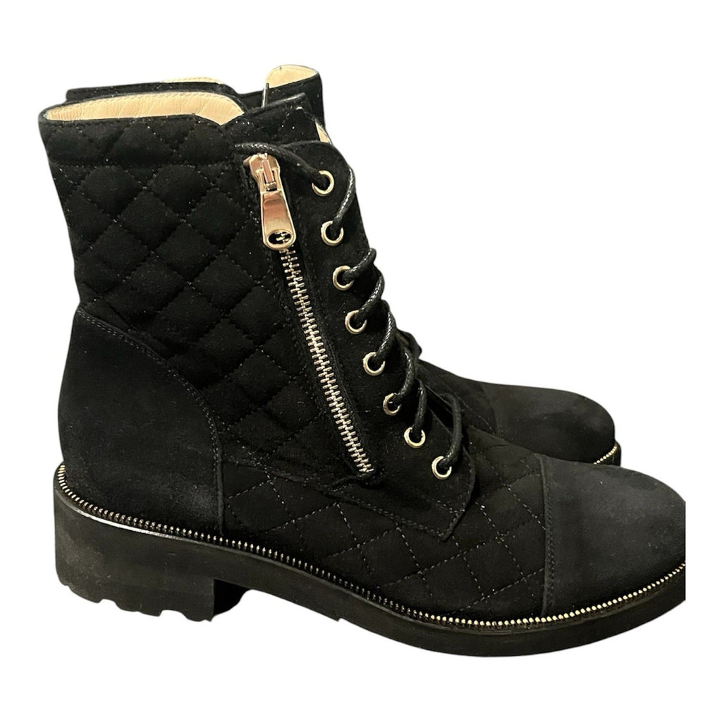 Ron White Black Suede Quilted Combat Boots Women’s Shoe Size EU 39 New