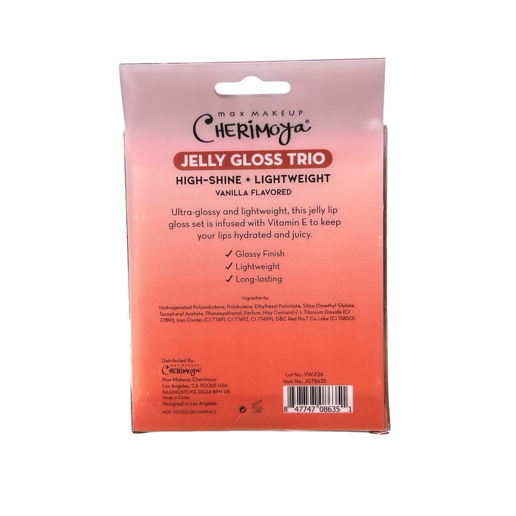 Cherimoya Jelly Lip Gloss Trio High Shine Light Vanilla Flavored NIB $30 MSRP