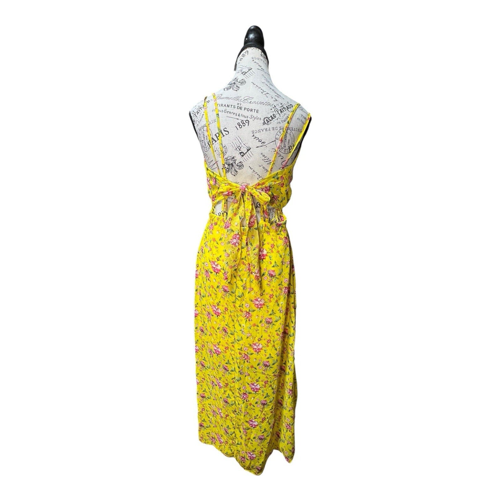 Threads And States Yellow Floral Sun Dress Women’s Size L NWOT